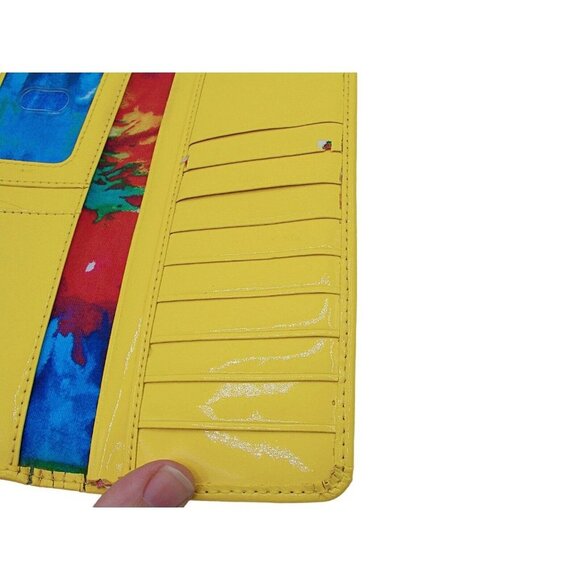 Baekgaard Yellow Banana Patent Faux Leather Wallet Card Slots Tri-fold 8.5x4" - Picture 5 of 11
